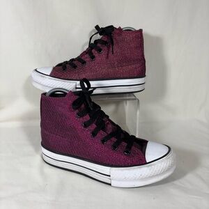 Converse Platform Lift High Top Prime Pink Sparkle Sneakers Size 3 Girls Youth